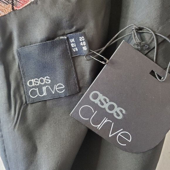 Asos Curve Metallic Dress Size 16 Floral on Black Knee Length Shift Party - Picture 3 of 10